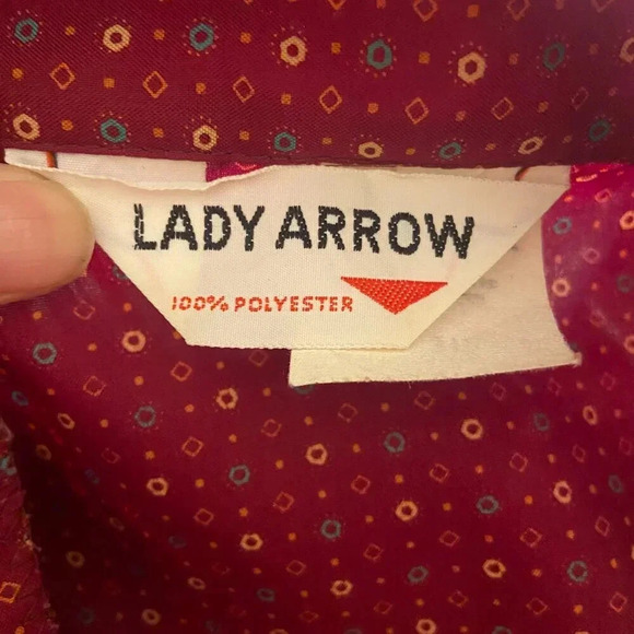 Lady Arrow Vintage 70s Burgundy Graphics Button Down Blouse, Small - Picture 7 of 8